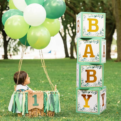 Voircoloria Baby Boxes with Letters, Sage Green, 4 Transparent Balloon Boxes | - Image 3
