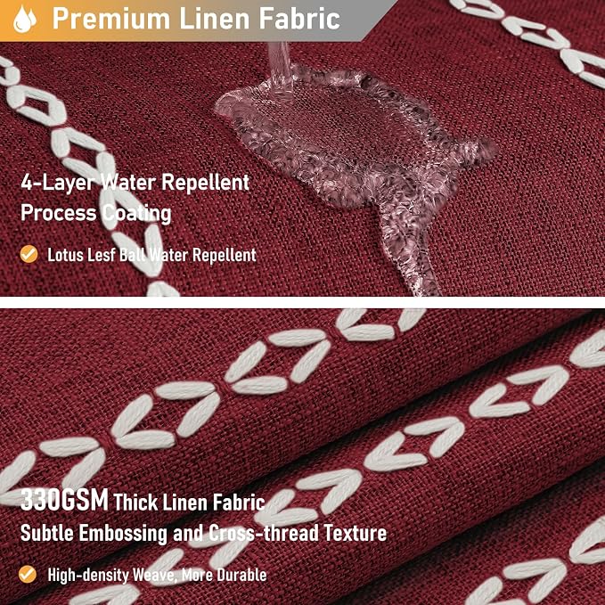 54x78 Boho Farmhouse Linen Heavy Duty Shower Curtain Set, Burgundy | Narrow - Image 4