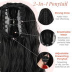 Ponytail Extension, 18 Inch Claw Clip Ponytail Extensions Curly Wavy Ponytail Hair Extension Jaw Clip on Pony Tails Hairpiece for Women Fluffy Natural Synthetic for Daily Use (Light Black)