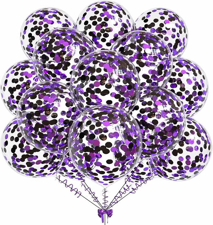 50pcs Purple and Black Foil Confetti Balloons, 12 inch Latex Balloon by KALOR