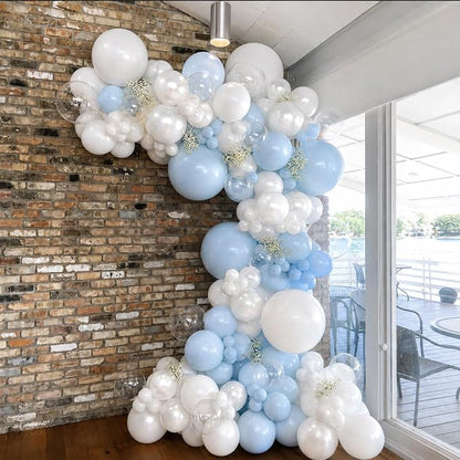 Blue and White Balloons, 12 Inch Blue White Clear Balloon, Pastel Blue Pearl - Image 5
