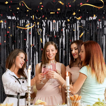 2 Pack 3.2ft x 8.2ft Black Tinsel Foil Fringe Curtain, Sparkle Metallic Foil - Image 5