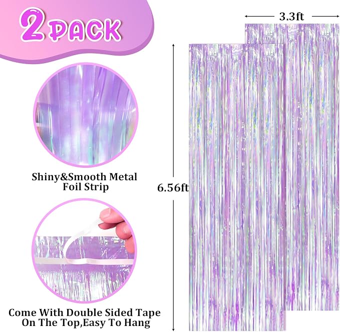 Voircoloria 2 Pack Iridescent Purple Foil Fringe Curtains, Glittering Tinsel - Image 2