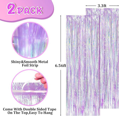 Voircoloria 2 Pack Iridescent Purple Foil Fringe Curtains, Glittering Tinsel - Image 2