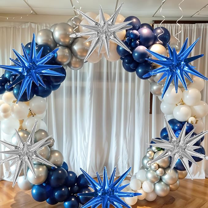 HILAVO 6PCS Blue Silver Star Balloons, 22Inch Large Navy Blue Silver Star - Image 8