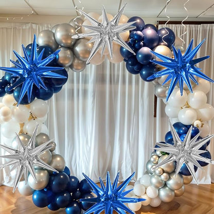 HILAVO 6PCS Blue Silver Star Balloons, 22Inch Large Navy Blue Silver Star - Image 8