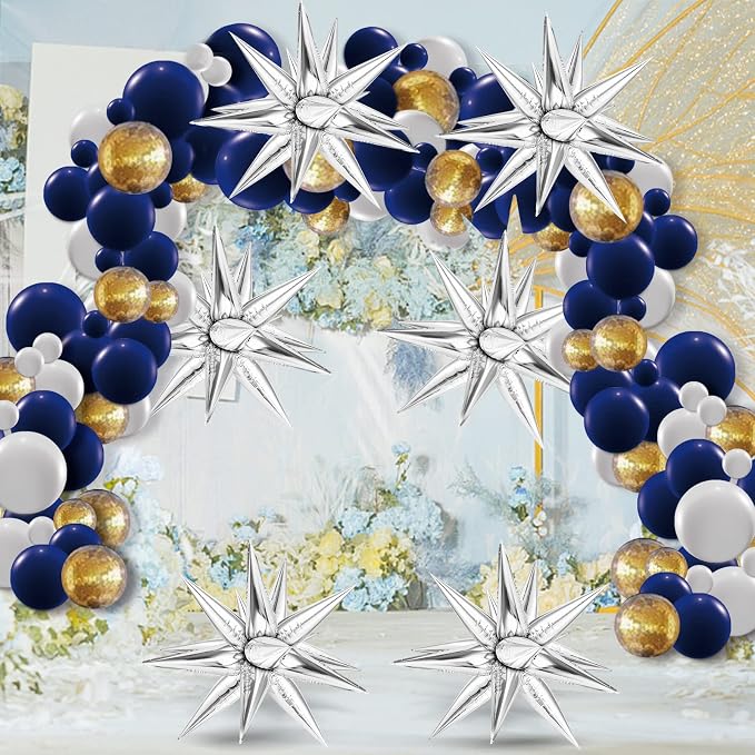 74 PCS Silver Star Balloons, 12 Point Star Foil Mylar Balloons Spike Explosion - Image 2
