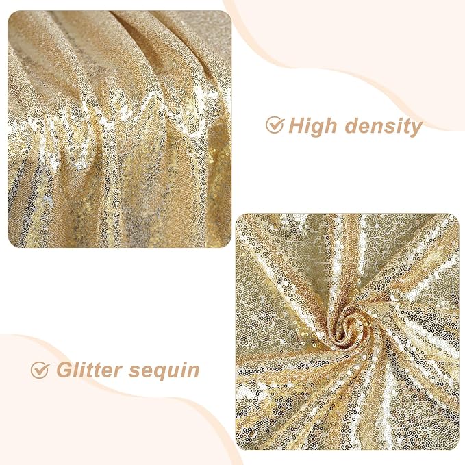 PartyDelight Light Gold Sequin Backdrop 6x7ft Sparkly Photo Curtain | 4 Inch - Image 2