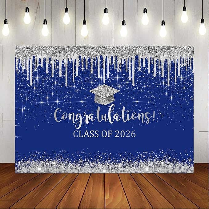 Mocsicka 10x7ft Blue and Sliver Graduation Backdrop Class of 2026 Photography - Image 5