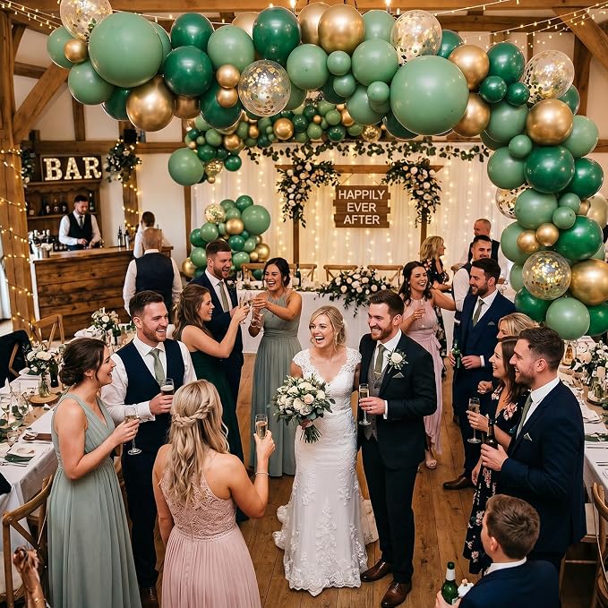 154 PCS Emerald Green and Gold Balloon Arch Kit, Forest Green Balloons in - Image 6