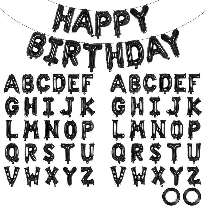 65 Pcs Black Happy Birthday Balloons, 2 Sets A-Z Black Letters Foil Balloons by Unknown