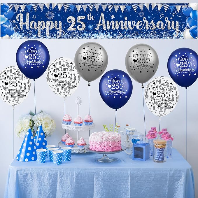 Blue Silver 25th Anniversary Decorations - Image 4