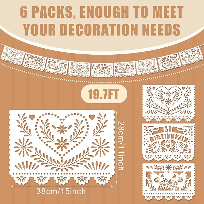 TaoBary 6 Pcs Papel Picado Mexican Wedding Cielito Lindo Party Decor 118 Feet - Image 2