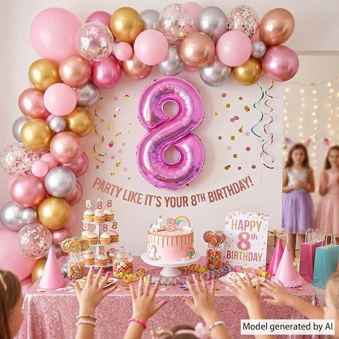 Pink Number 8 Balloon 40 Inch, Shiny Metallic Numeral - Image 3
