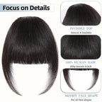 Clip In Bangs for Women, Brown Black French Bangs Hair Clip with Temples, 100% Real Human Hair Layered Curved Fringe for Halloween and Daily Use(Brown Black, French Bangs)