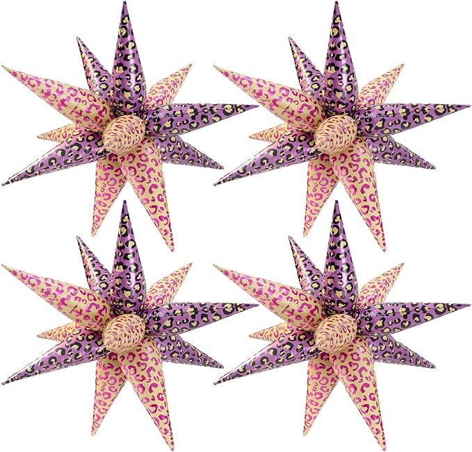4psc Pink Yellow Leopard Print Balloons Cheetah Print Balloons Explosion Star by Enimapod