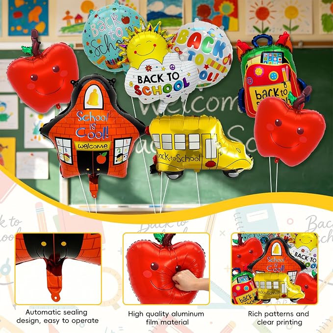 8PCS Back to School Balloons Set, School Bus, Sun Foil Balloons, 18 Inch Round - Image 3