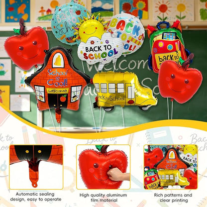 8PCS Back to School Balloons Set, School Bus, Sun Foil Balloons, 18 Inch Round - Image 3