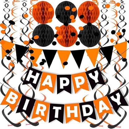 Fecedy Black Orange Happy Birthday Banner Paper Triangle Flag Bunting Circle by FECEDY