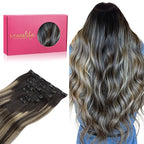 WENNALIFE Clip in Human Hair Extensions, 24 Inch 120g 7pcs Balayage Natural Black to Light Blonde Hair Extensions Real Human Hair Remy Double Weft