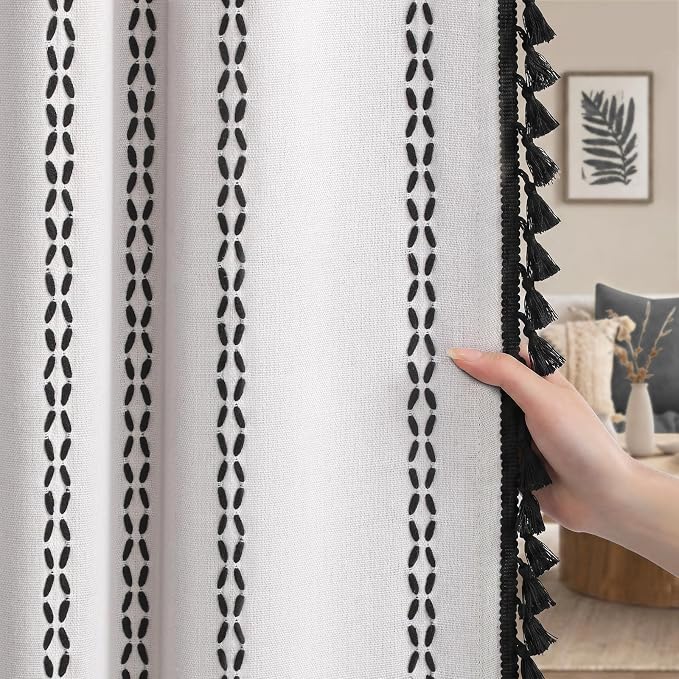 White 100% Boho Blackout Curtains 84 Inch 2 Panels by Unknown