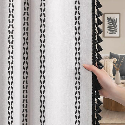 White 100% Boho Blackout Curtains 84 Inch 2 Panels by Unknown