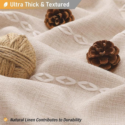 72x96 Extra Long Boho Linen Heavy Duty Shower Curtain Set, Tan/Taupe | Extra - Image 2