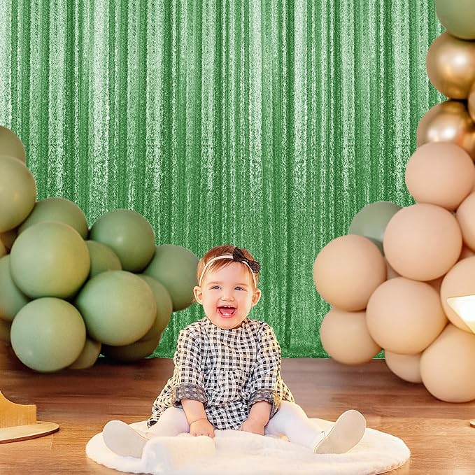 2×8FT-2PCS Grass Green Sequin Backdrop Curtains Panels, Photography Backdrop - Image 2