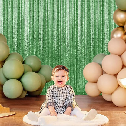 2×8FT-6PCS Grass Green Sequin Backdrop Curtains Panels, Photography Backdrop - Image 3