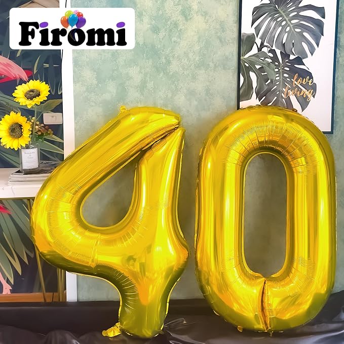 FIROMI 40 Number Balloons Gold Big Foil Mylar 40th Balloon Numbers 40-inch | - Image 3