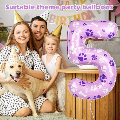40 Inch Pink Dog Paw Birthday Balloons, Numeral 5 Balloons - Image 3