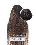 Human Hair Boho Curls Hand-Tied HD Full Lace Wig - 36" Salon-Level Small Box Synthetic Braids (100 Braids, High Density) Pre-Cut Swiss HD Lace, Pre-Plucked, Knotless - 1B/30 Ombre Brown