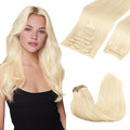 GOO GOO Clip in Hair Extensions Real Human Hair, Remy Human Hair Extensions Clip ins for Women, Natural Human Hair, 22inch 150g 9Pcs, 613R Bleach Blonde