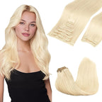 GOO GOO Clip in Hair Extensions Real Human Hair, Remy Human Hair Extensions Clip ins for Women, Natural Human Hair, 22inch 150g 9Pcs, 613R Bleach Blonde