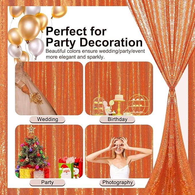 Orange Sequin Backdrop for Thanksgiving 10FTx10FT | 1 Panel, Glitter Vibrant - Image 8