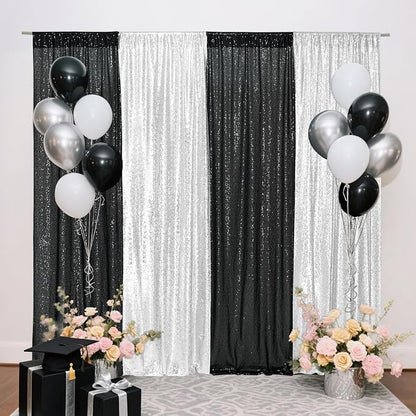 Eternal Beauty Black & Silver Sequin Backdrop Curtains, 4 Panels 2x8FT | 3mm - Image 5