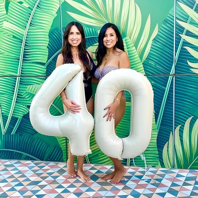 40 In Cream Large Numbers Balloons 0-9, Self Inflating White Sand Foil Number 0 - Image 6