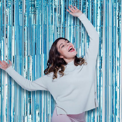 Voircoloria Light Blue Foil Fringe Backdrop Curtains, 3 Pack | Tinsel Streamers - Image 7