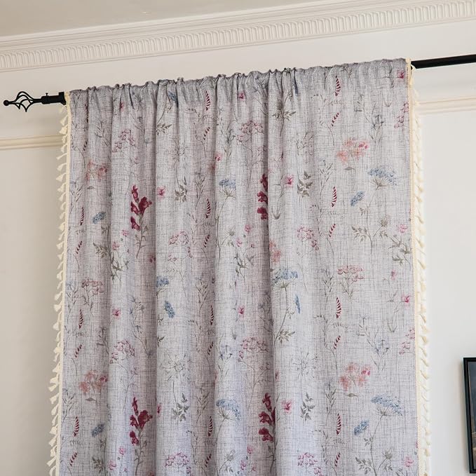 ENJOYBRIDAL Floral Curtains 63 Inch Long Semi Sheer Cute Drapes Light Filtering - Image 2