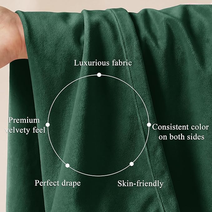 Dark Green Christmas Velvet Drapes Room Darkening, Back Tab Room Darkening - Image 4