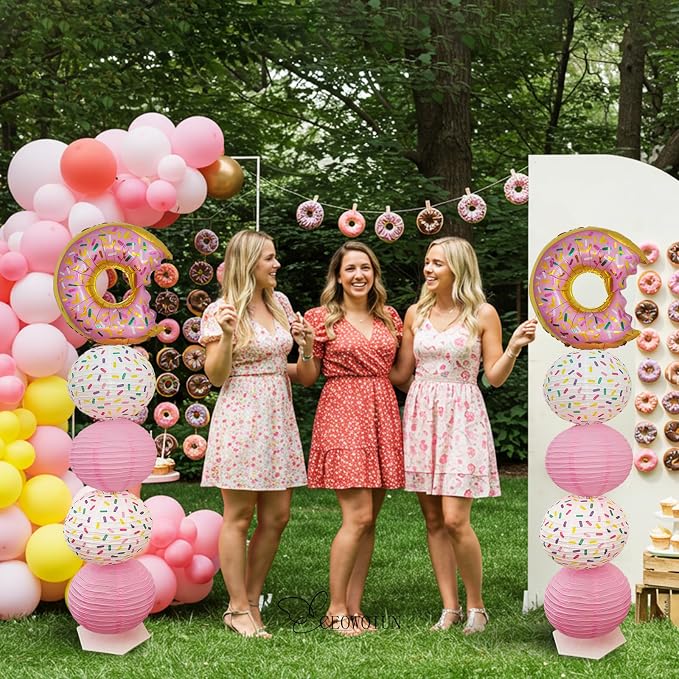 Donut Balloon Column Stand & Paper Lantern 2 Sets Donut party decoration | - Image 6