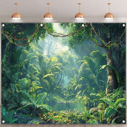 Fabric 10x8ft Jungle Forest Photography Backdrop Rainforest Banner | Tropical - Image 2