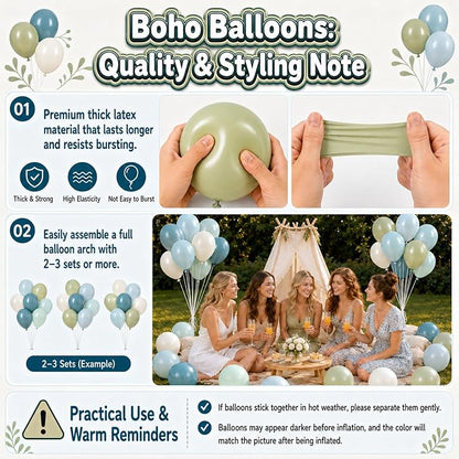 Boho Blue Green balloons, 12 Inch Sage Green Dusty Blue and Sand White Latex - Image 7