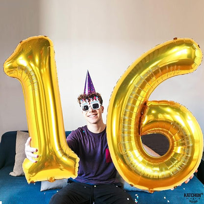 KatchOn Gold 16 Balloon Numbers 40 Inch | Gold Number 16 Balloons - Image 3