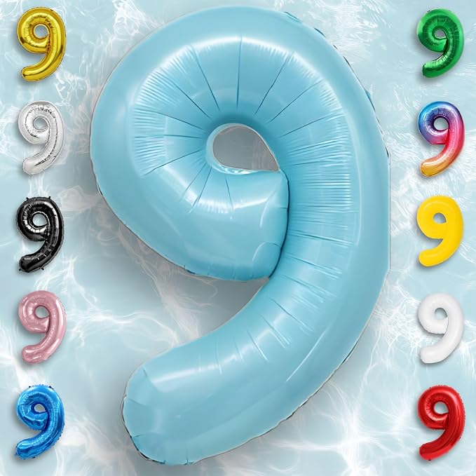 Candy Blue Number Balloon 9 Mylar Foil Balloons 16 Inch - Image 5