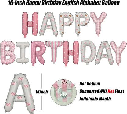 16in Happy Birthday Balloon Banner Happy Birthday Bow Bear Letter Balloon | - Image 2