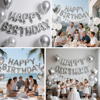 Silver Happy Birthday Balloon Banner Set -16 Inch Foil Letters Balloons - Image 6