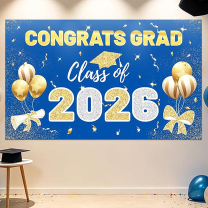 STARSIDE 2026 Graduation Backdrop 70.8x43.3 Inch Blue Gold | Congrats Grad by STARSIDE