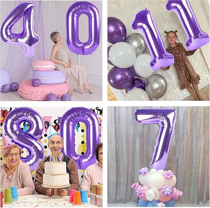 Purple Number Balloons, 40 Inch Purple Balloon 1.1 Helium Balloon 1st Birthday - Image 3