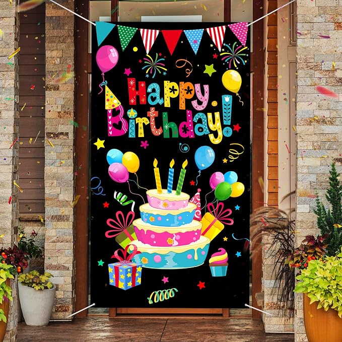 Tatuo Colorful Happy Birthday Banner Door Cover Porch Sign Happy Birthday by Tatuo